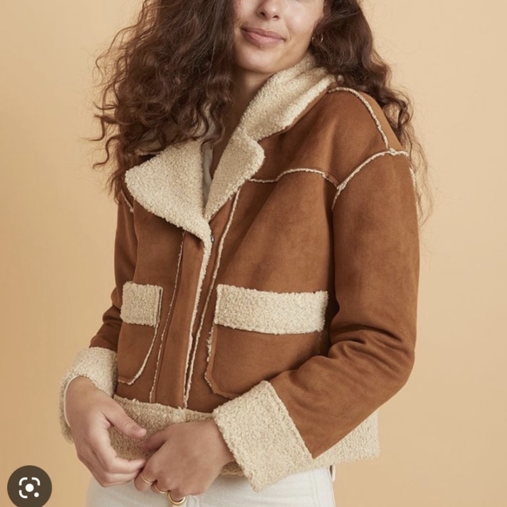 Zara Brown Teddy Jacket with Cream Shearling Trim